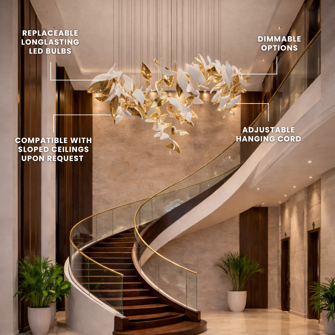 White & Gold Leaf Chandelier