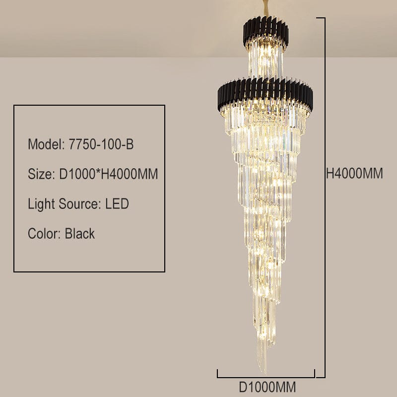 Vancard Modern Duplex Black Crystal Chandelier