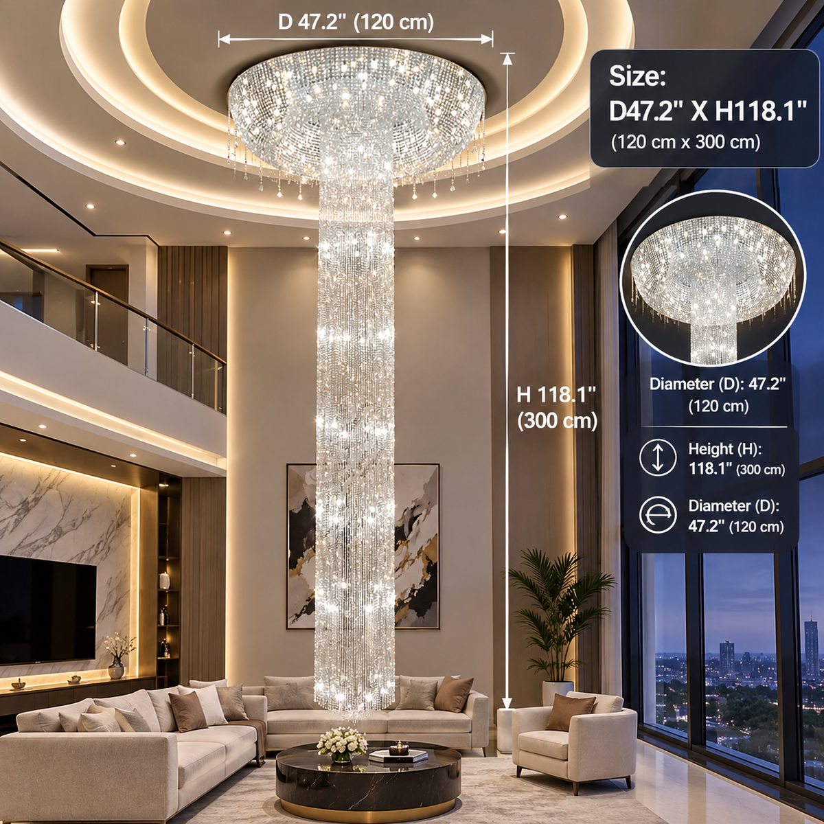 Kresta Extra Large Waterfall Crystal Chandelier