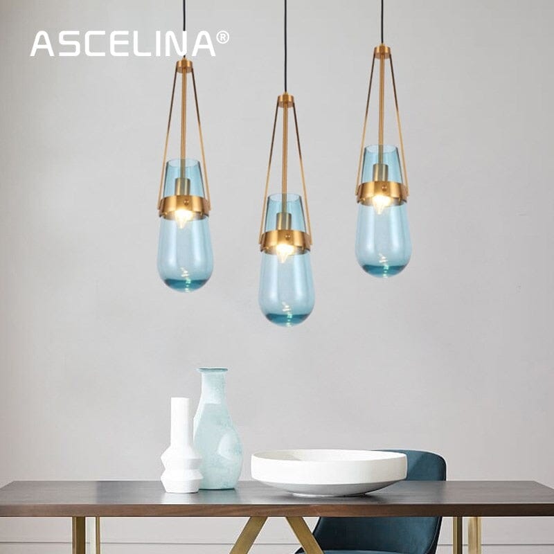 Ascelina Sky Blue Glass Hanging Lamp