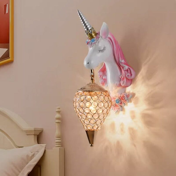 Nordic Unicorn Crystal Shade Resin Wall Lamp